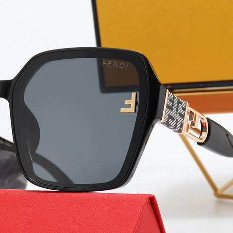 4-color fashion double F letter LOGO hollow temple polarized sunglasses