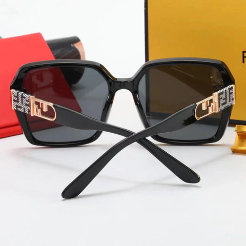 4-color fashion double F letter LOGO hollow temple polarized sunglasses